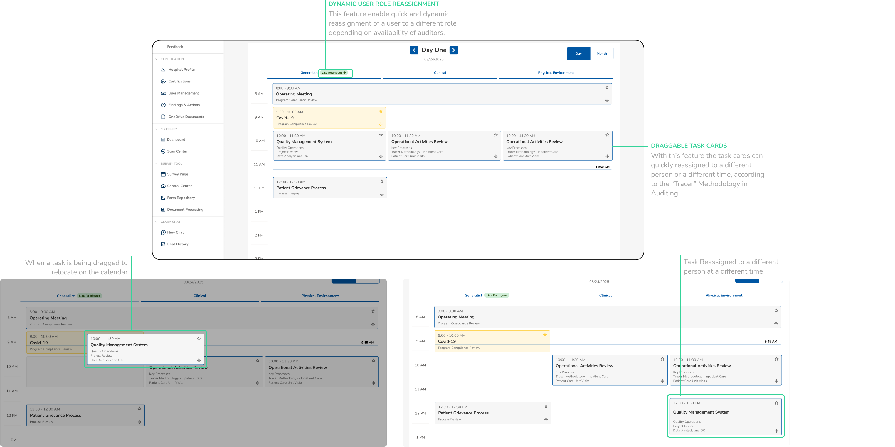 Draggable task cards for dynamic reassignment